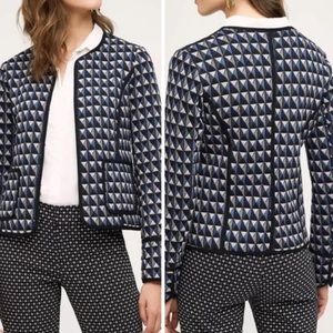 Hei Hei Anthropologie Knit Quilted Lined Navy Blue Geometric Blazer Cardigan XS